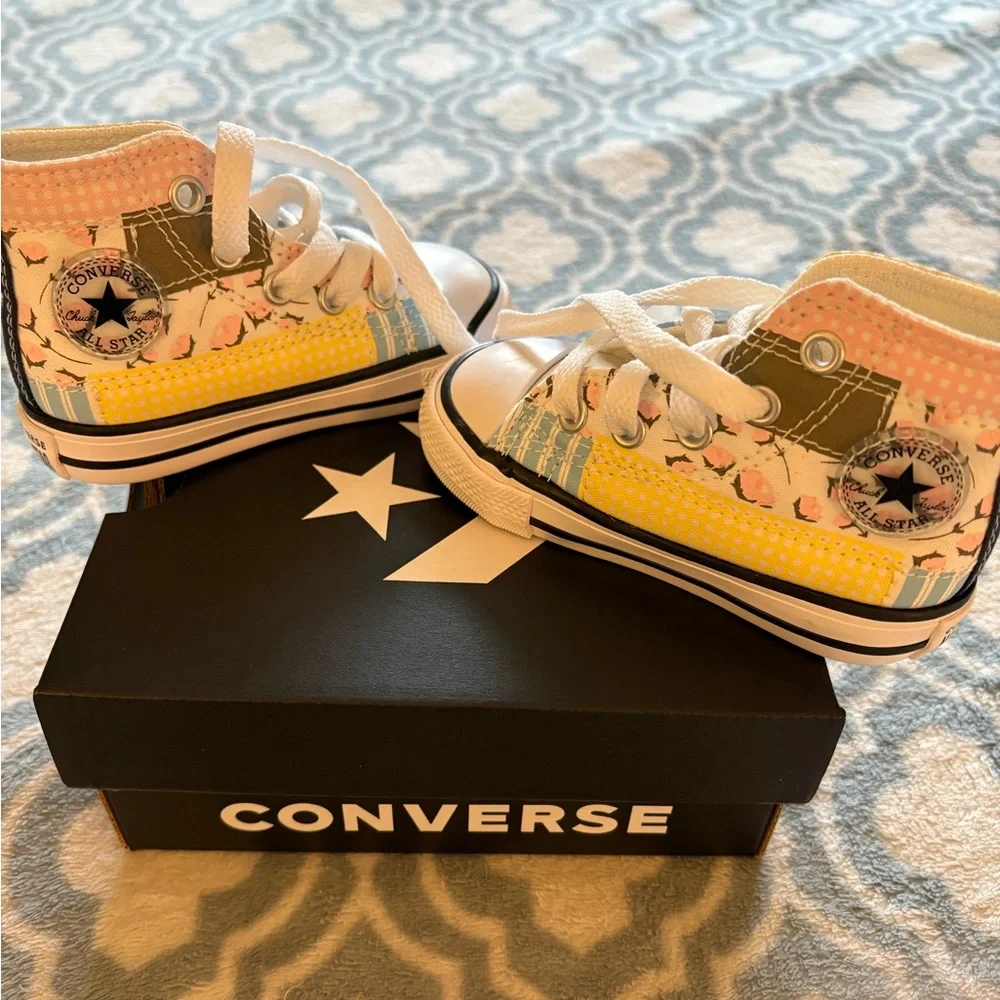 Converse Kids Size 5 High-Top Sneakers - Yellow, Pink, and Blue - Picture 4 of 6